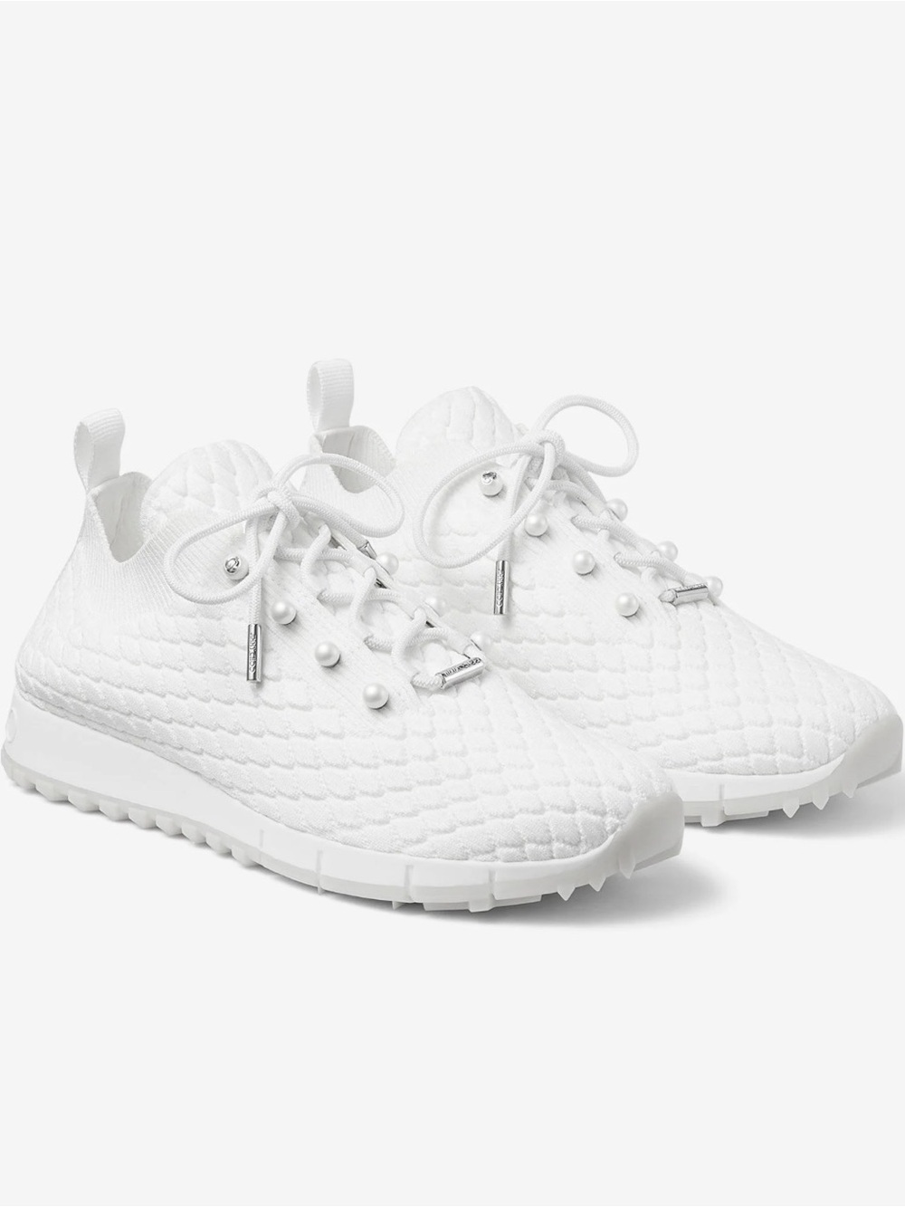 JIMMY CHOO Veles White Textured Knit Trainers